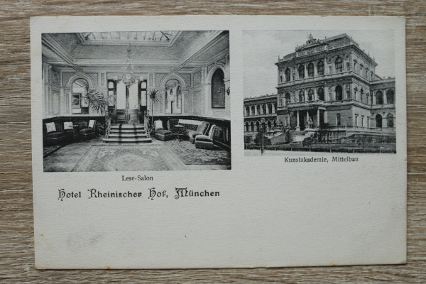 AK München / 1905-1915 / Hotel Rheinischer Hof / Lese Salon Möbel Einrichtung / Kunstakademie Mittelbau